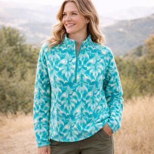 Eddie Bauer Polar Fleece Top Size XL Quarter Zip Turquoise Ikat Pullover Sweater